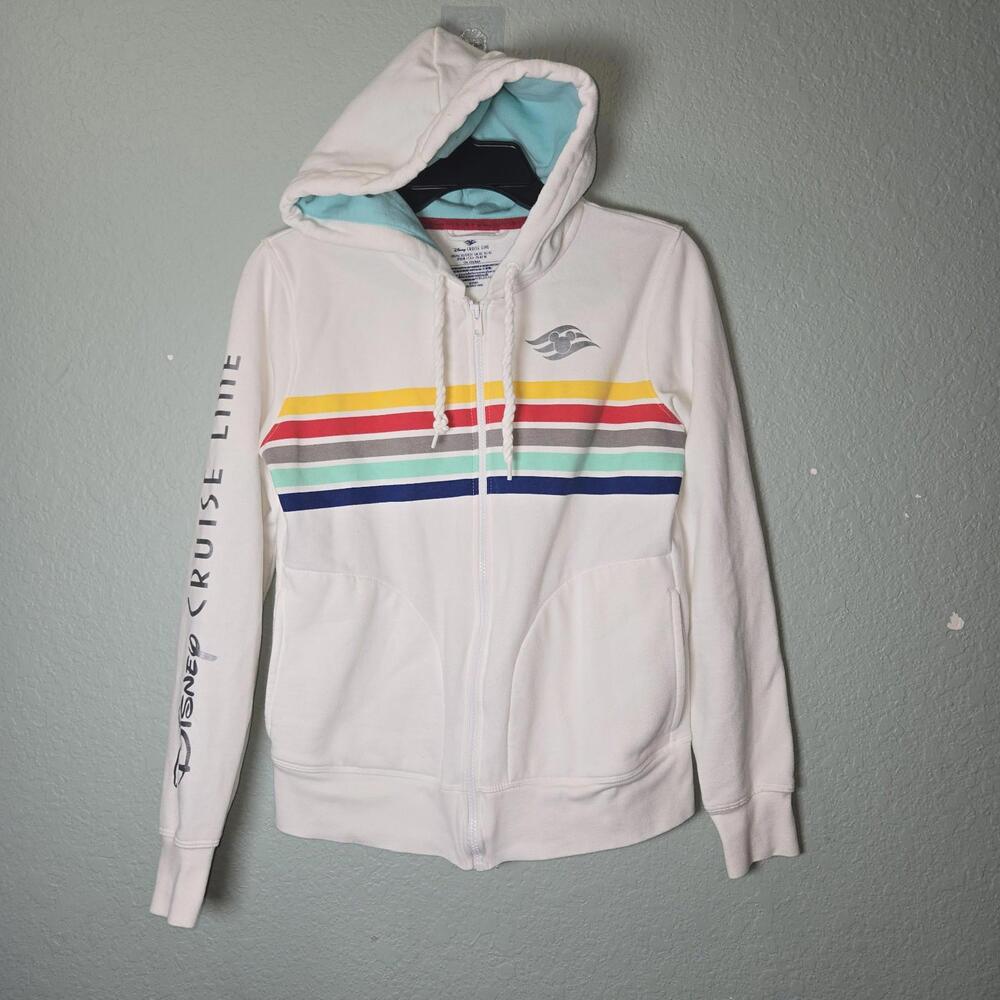 DISNEY CRUISE LINE Life Is Better At Sea White Full Zip Striped Hoodie sz Xs